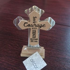 CARVED WOOD ON METAL RELIGIOUS CROSS HOME DECOR